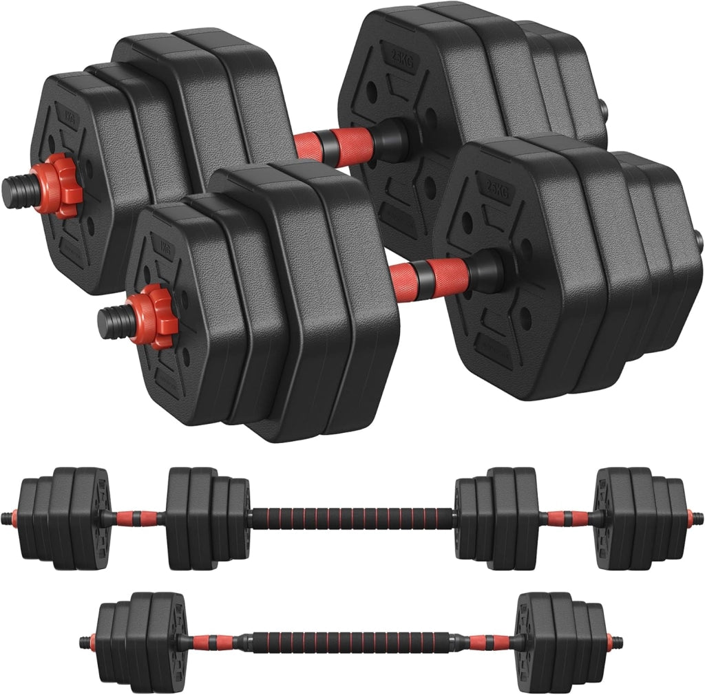 SONGMICS Set di Manubri con Barra di Collegamento, Manubri Corti, Peso Esagonale per Allenamento, Fitness, Sollevamento Pesi a Casa, Palestra