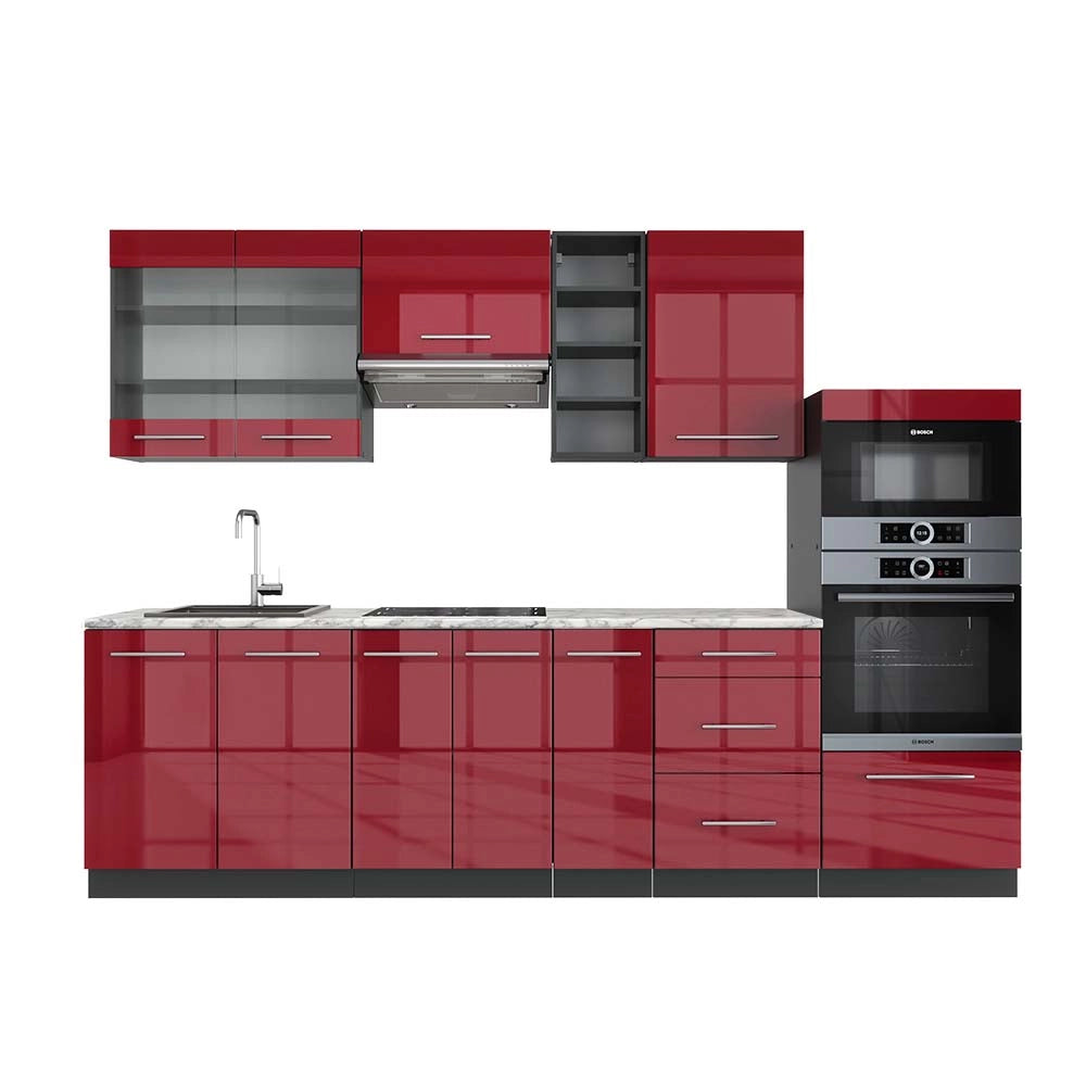 Cucina componibile Fame-Line Bordeaux lucido/Antracite 280 cm, PL Marmo Vicco