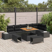 Set Divano da Giardino con cuscino 9 pcs Nero Poly Rattan