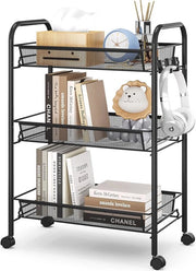 Carrello multifunzionale mobile per cucina con 3 livelli - Acciaio inossidabile, cassetto aspirante e ganci laterali - Ideale per bagno, cucina e lavanderia