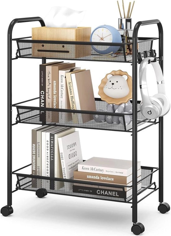 Carrello multifunzionale mobile per cucina con 3 livelli - Acciaio inossidabile, cassetto aspirante e ganci laterali - Ideale per bagno, cucina e lavanderia