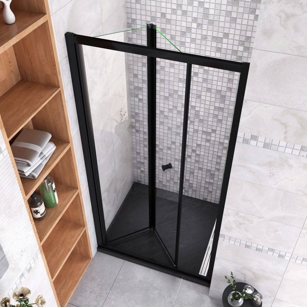 185 cm Box Doccia per Nicchia Porta a Soffietto Vetro Temperato 5 mm Trasparente  Profilo Nero Opaco 96 cm
