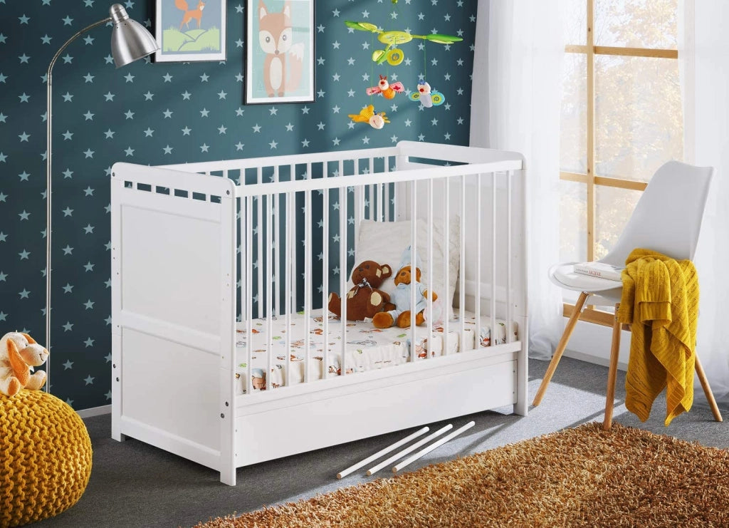 Letto culla con cassetto che si traforma in letto singolo in legno di pino