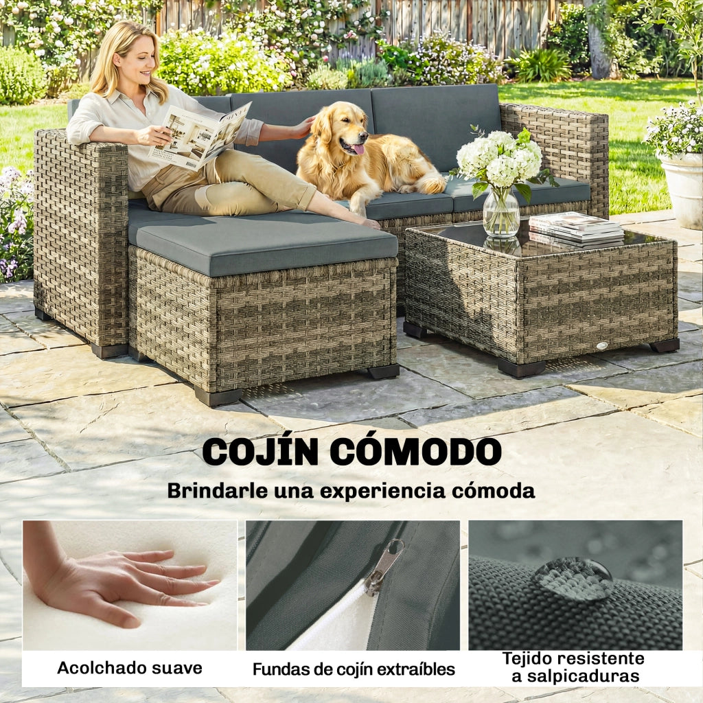 Set Giardino Esterno 5 Pezzi ¨C zephmum ¨C PolyRattan Grigio, 2 Sedie, Divanetto, Tavolino