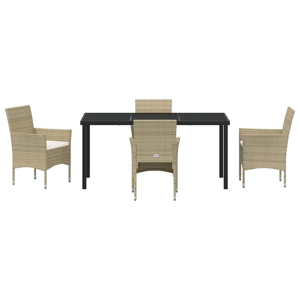 Set da Pranzo per Giardino con cuscino 5 pcs Beige polyrattan