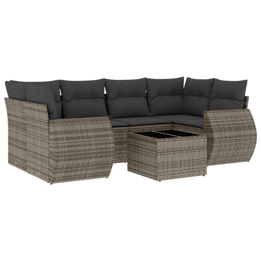 Set Divani da Giardino 7 pz con Cuscini Grigio in Polyrattan 3221119