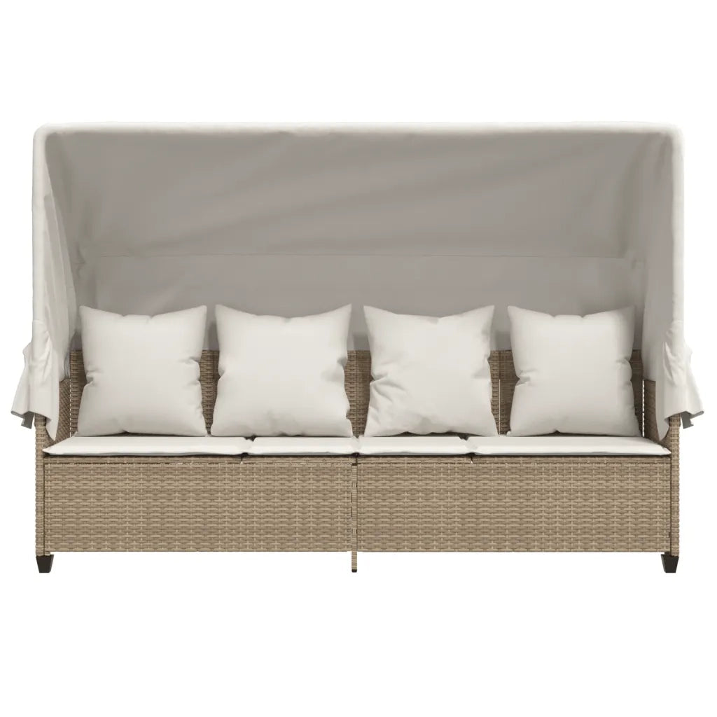 Lettino Prendisole con Baldacchino e Cuscini Beige Polyrattan 368357