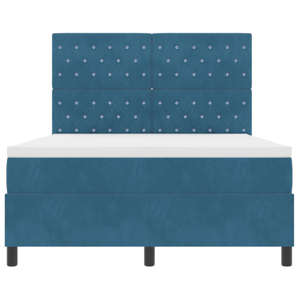 Letto a Box Spring con Materasso Blu Scuro 140x200 cm Velluto