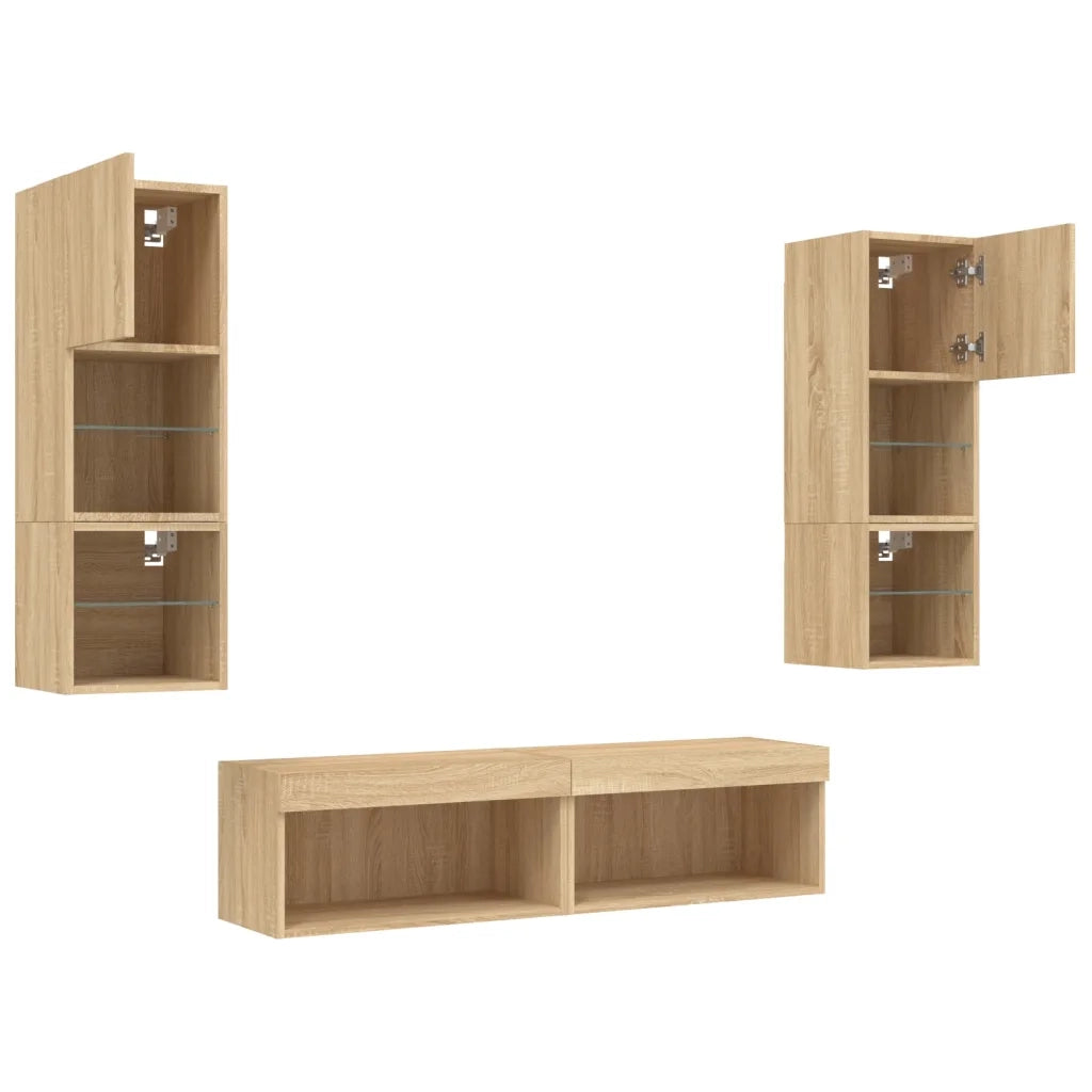 vidaXL Mobili TV a Muro con LED 6pz Rovere Sonoma Legno Multistrato