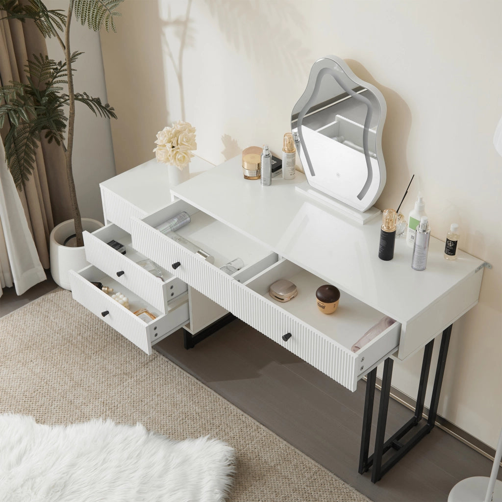 Tavolo da toeletta con specchio illuminato; piano estraibile; LED 3 colori; Bianco; B100×H76×P40cm (senza sgabello)