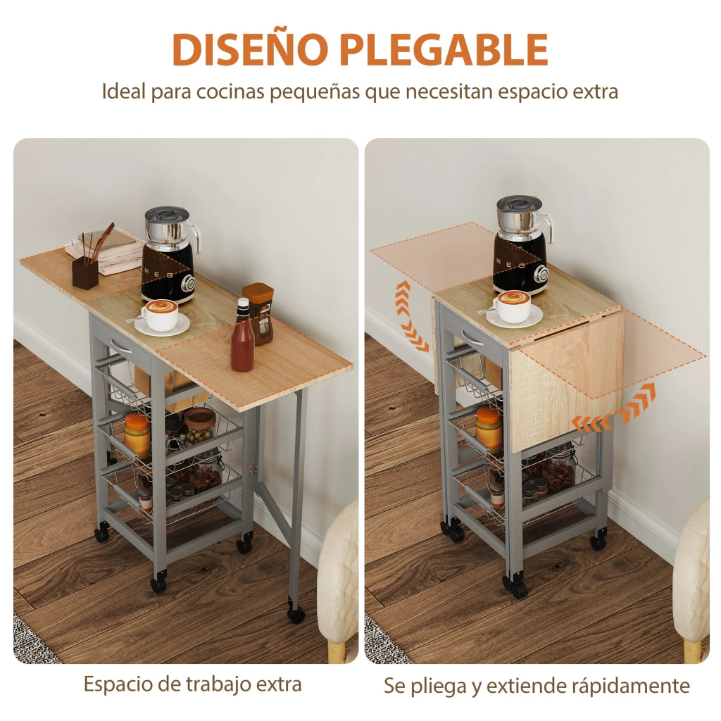 Tavolino Pieghevole con Ruote ¨C zephmum ¨C Grigio e Rovere 97x37x78 cm