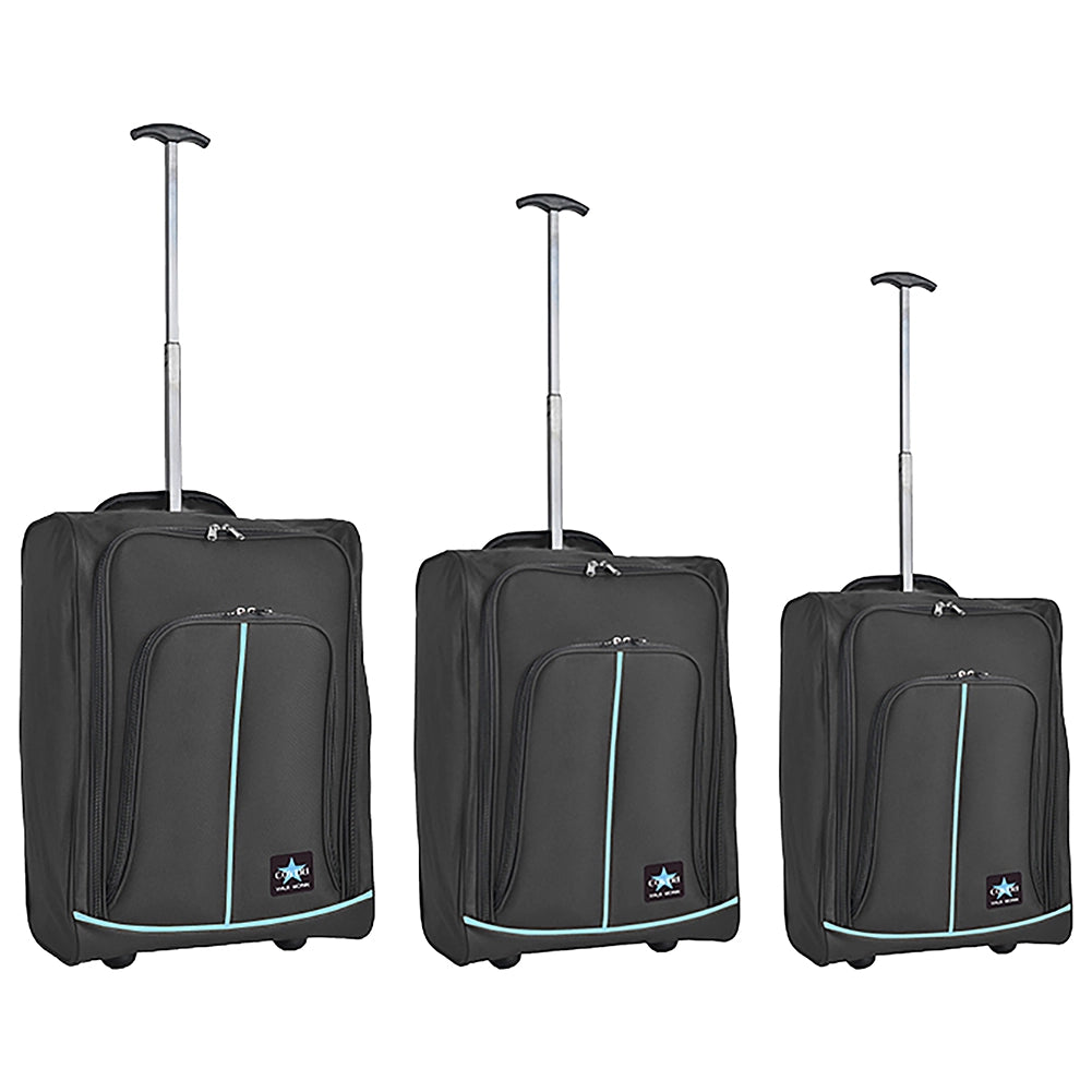 Set 3 Valigie Morbide Trolley da Viaggio Nero Bagaglio a Mano 50-55-60 cm