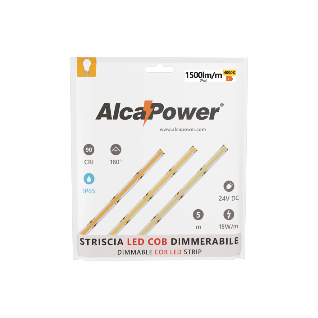 Striscia led 5m COB IP65 monocolore da 15W/MT 24V - 4000K