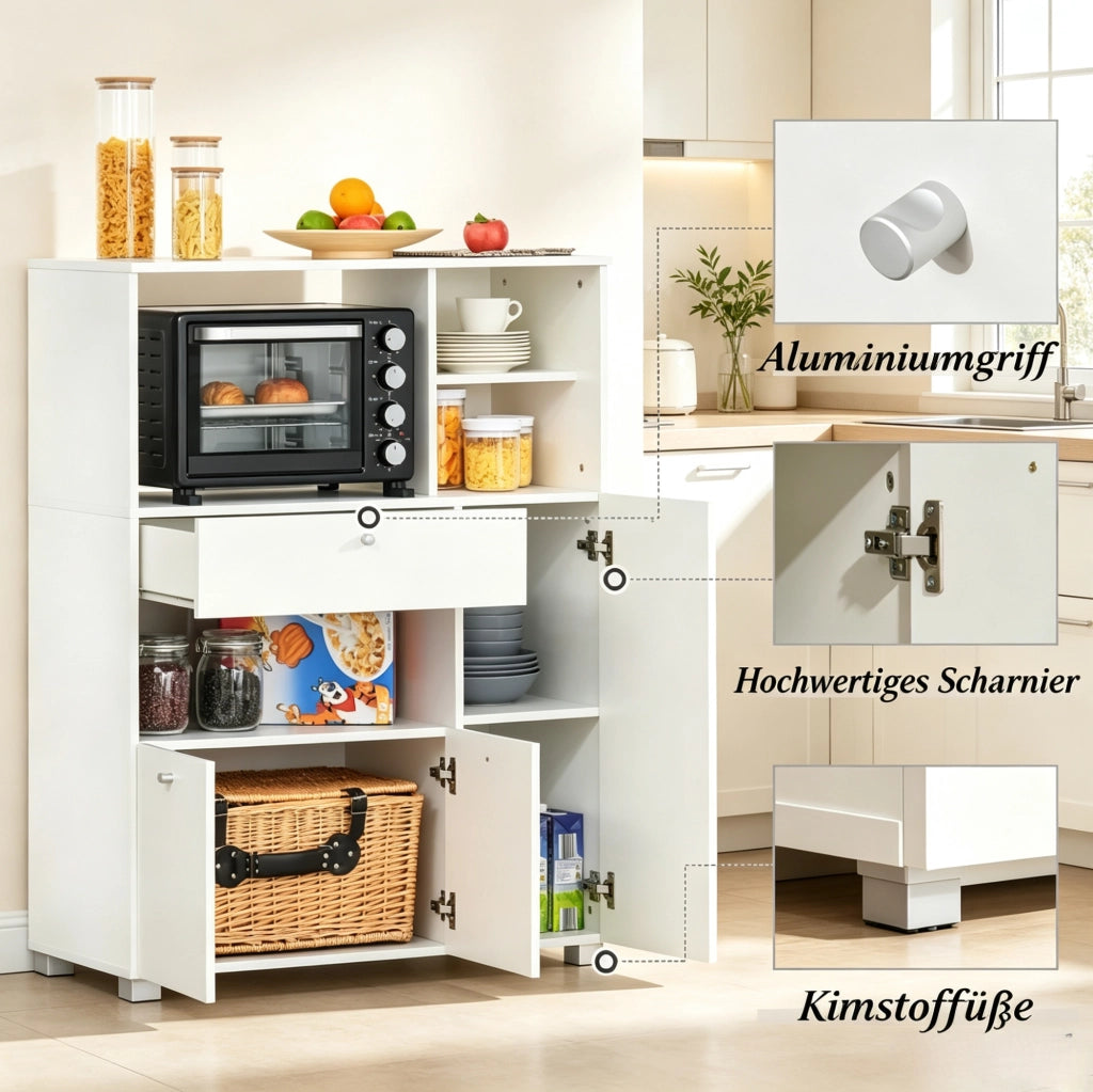 Mobile da cucina per microonde con 2 armadi; cassetto e 4 vani; 90x40x120 cm; bianco