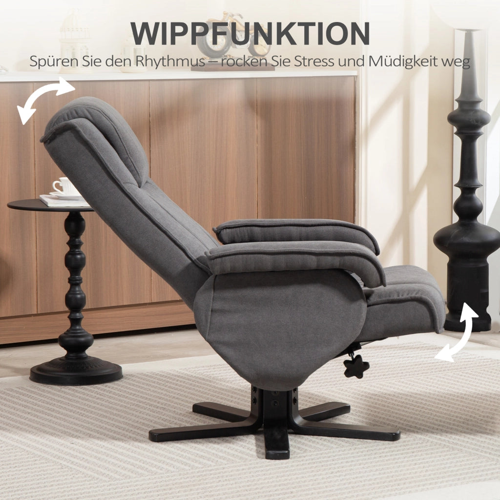 Poltrona Relax Girevole e Dondolo con Poggiapiedi ¨C Zephmum ¨C Tessuto Grigio Scuro, Legno