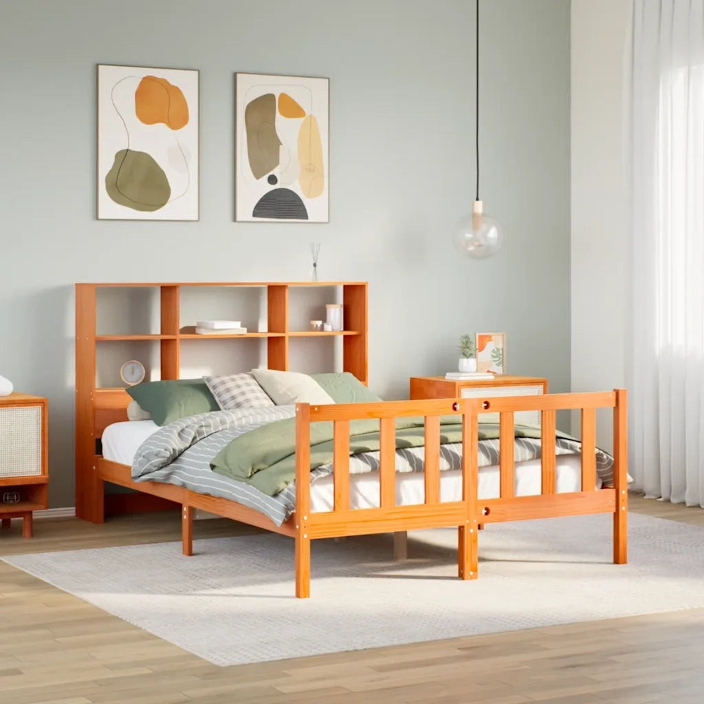 Letto Libreria senza Materasso Marrone Cera 150x200 cm in Pino 3321723