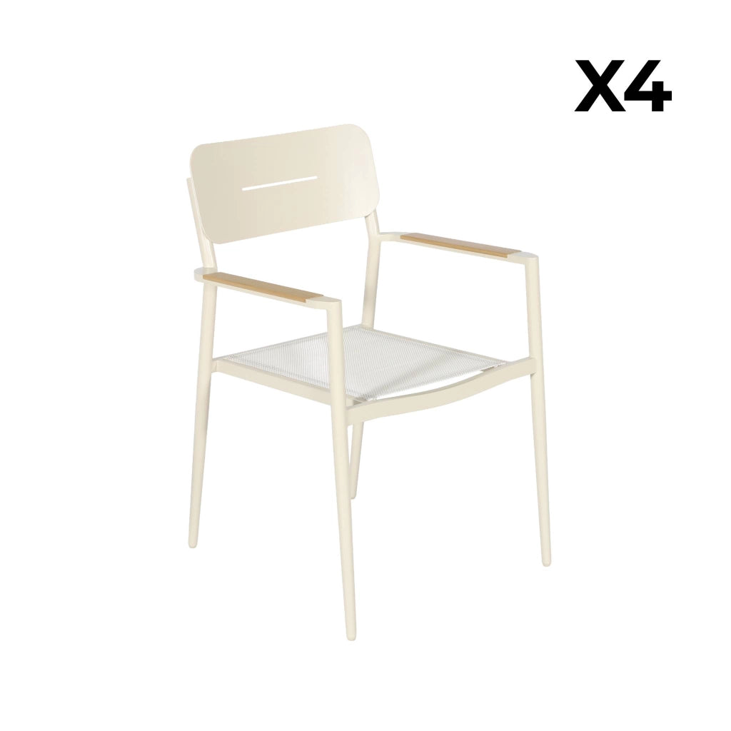 Set 4 sedie da giardino in alluminio e textilene, beige