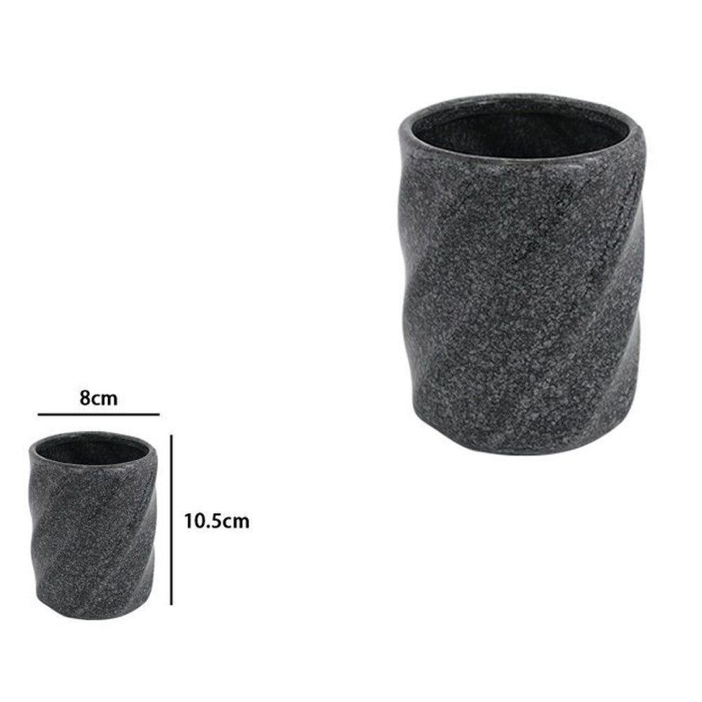 Trade Shop - Bicchiere Porta Spazzolini In Ceramica Rigato Marmo Nero Accessori Arredo Bagno 87795 -