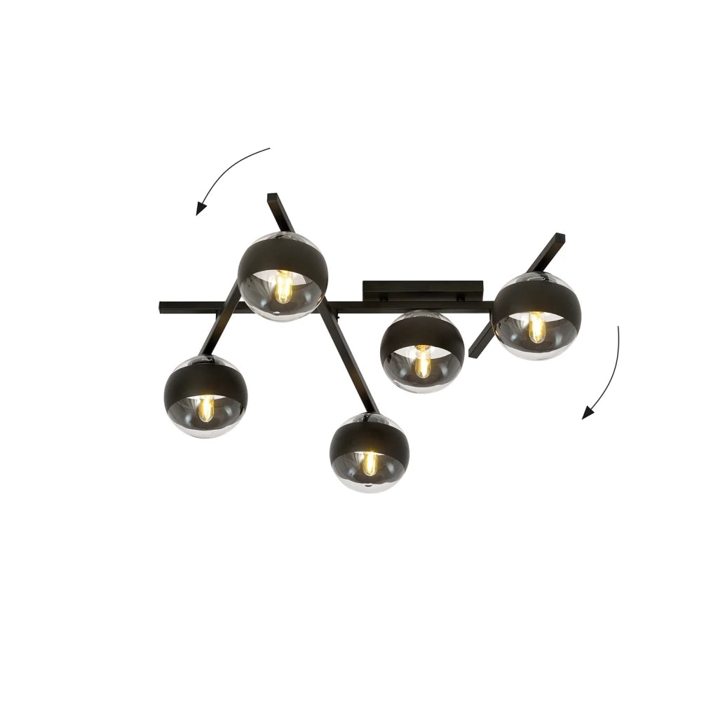 Plafoniera Moderna Teti Acciaio Nero 5 Luci E14 Ip20