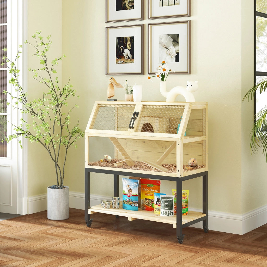 Casetta per Criceti con Cassetto, Ruote, Rampe e Accessori ¨C zephmum ¨C 87x43x101cm