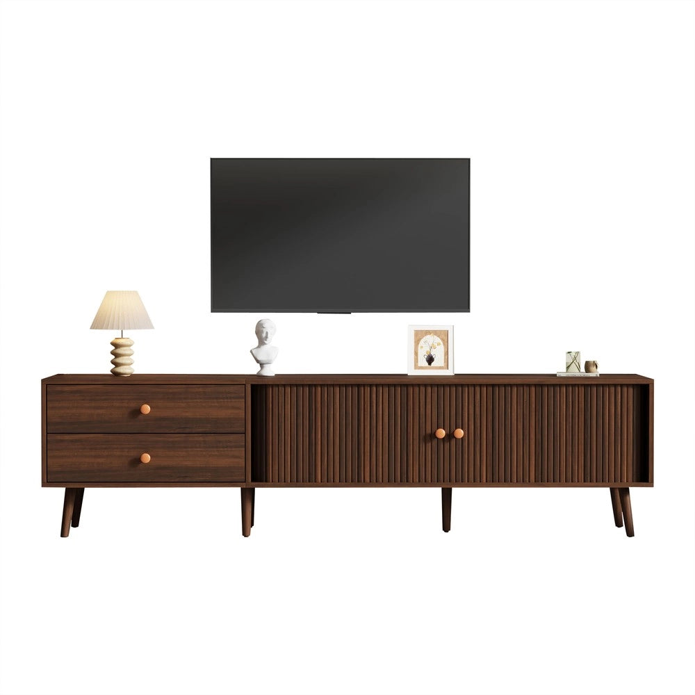 Mobile TV grande in noce - Zephmum- 180x40x46,5cm- due cassetti e ante scorrevoli