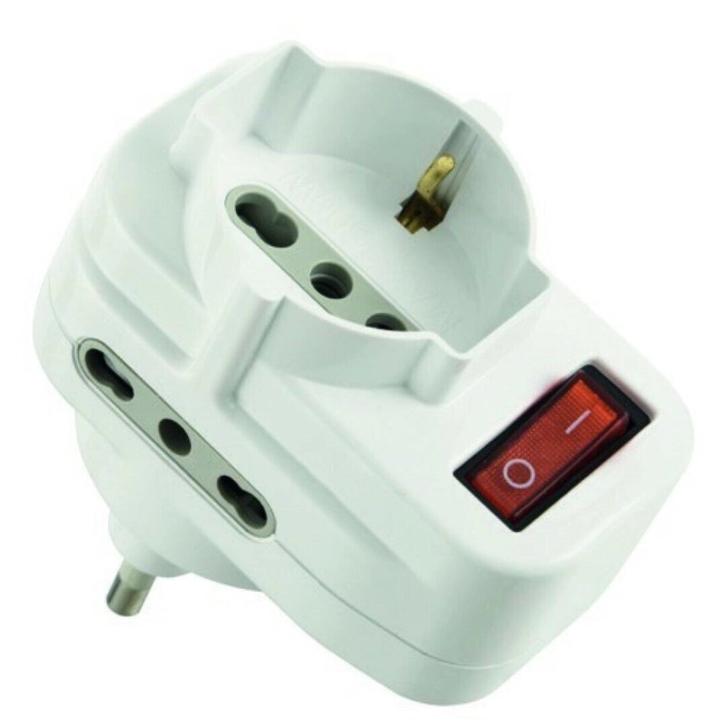Adattatore Spina Rotante 16A+Int 1 Univ+2 Biv Bianco Set 5 Pezzi - Electraline