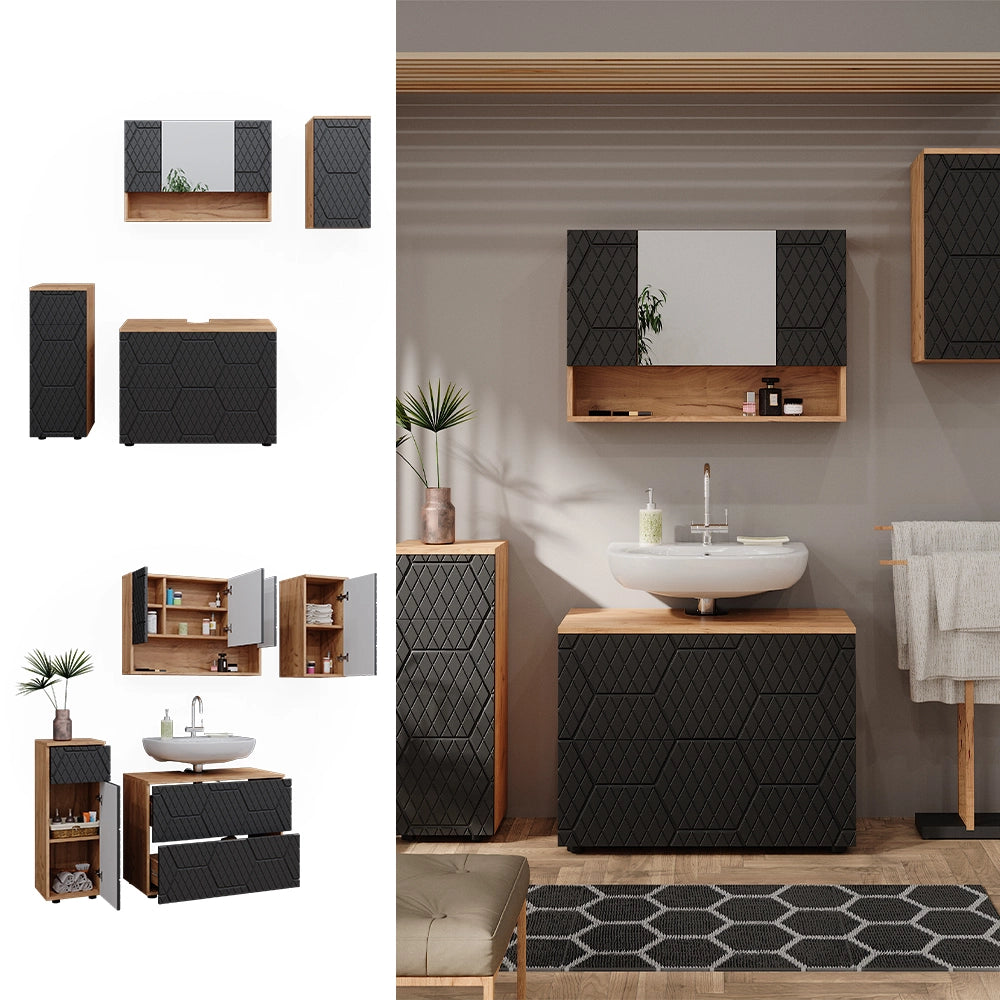 Vicco Set mobili bagno Antracite con struttura a nido d'ape 4 parti