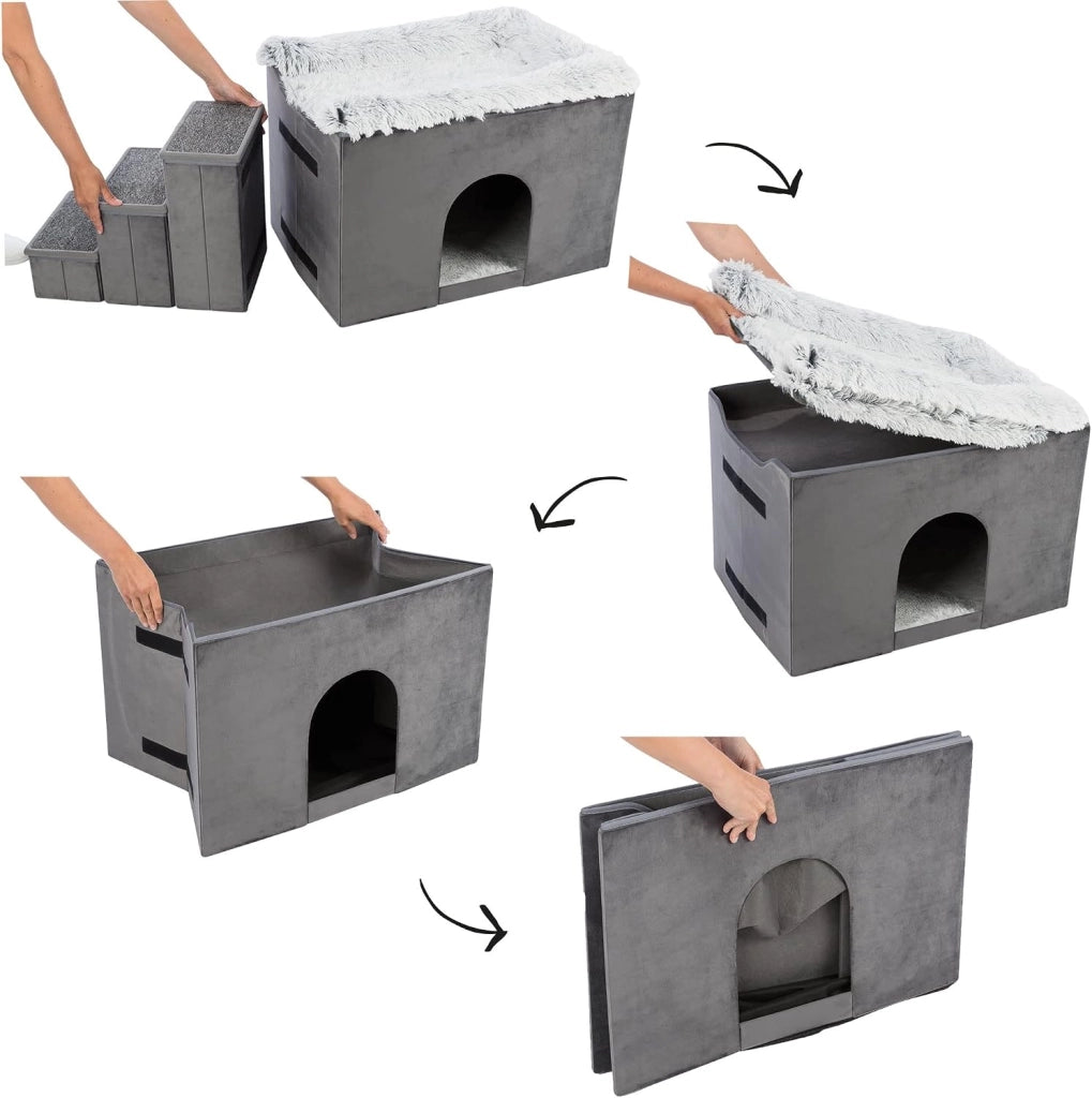 Cuccia per cani con scale, grigio (38039)