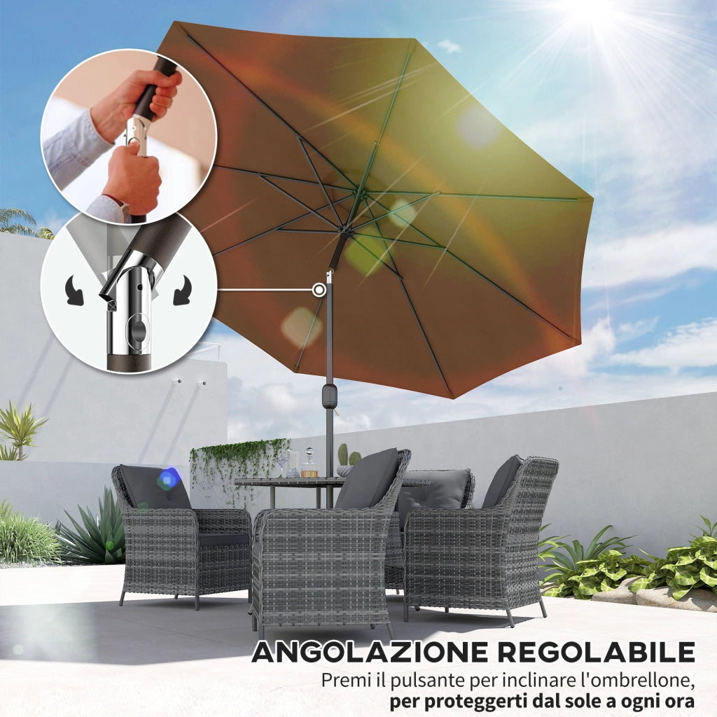 Ombrellone da Giardino 3x2.5 m Inclinabile con Palo Smontabile, in Metallo e Poliestere, Caff¨¨