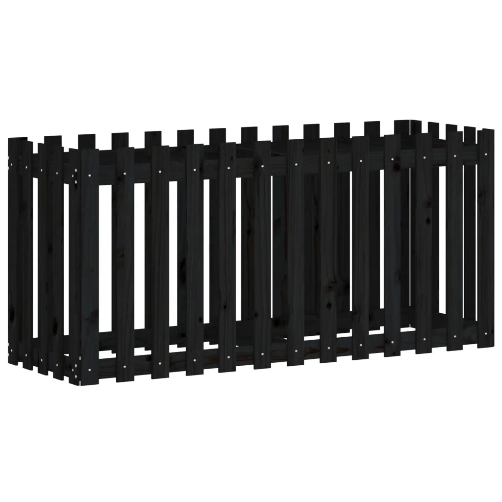 Fioriera Giardino a Recinzione Nera 150x50x70cm Massello Pino 832499