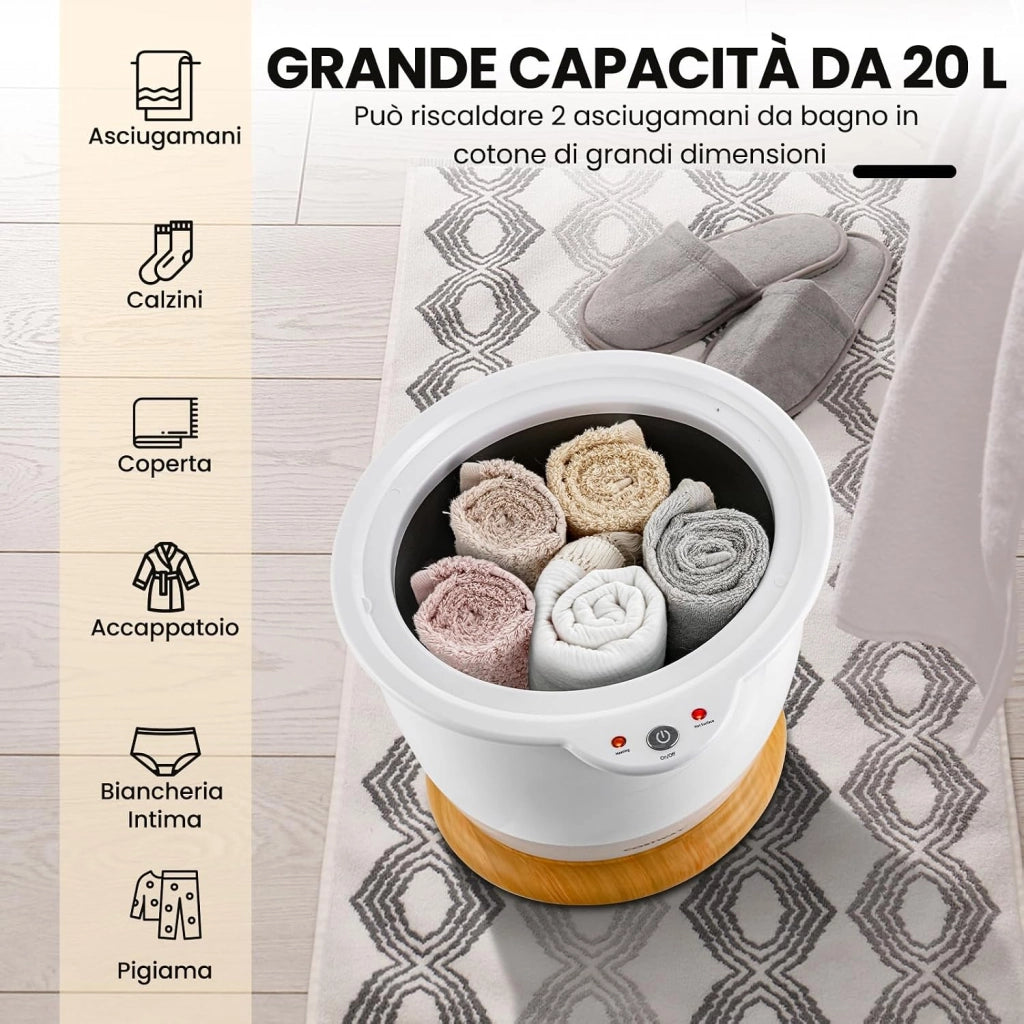 COSTWAY Scaldasalviette a Secchio, Scalda Asciugamani Grande capacità 20L con Porta Profumo, Scalda Asciugamani Portatile per Spa con Spegnimento Automatico, Adatto a 2 Asciugamani da Bagno