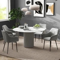 Set 2 Sedie da Pranzo Nordiche Imbottite con Braccioli Ricurvi in Tessuto Effetto Velluto, 54x57x80 cm, Grigio Scuro