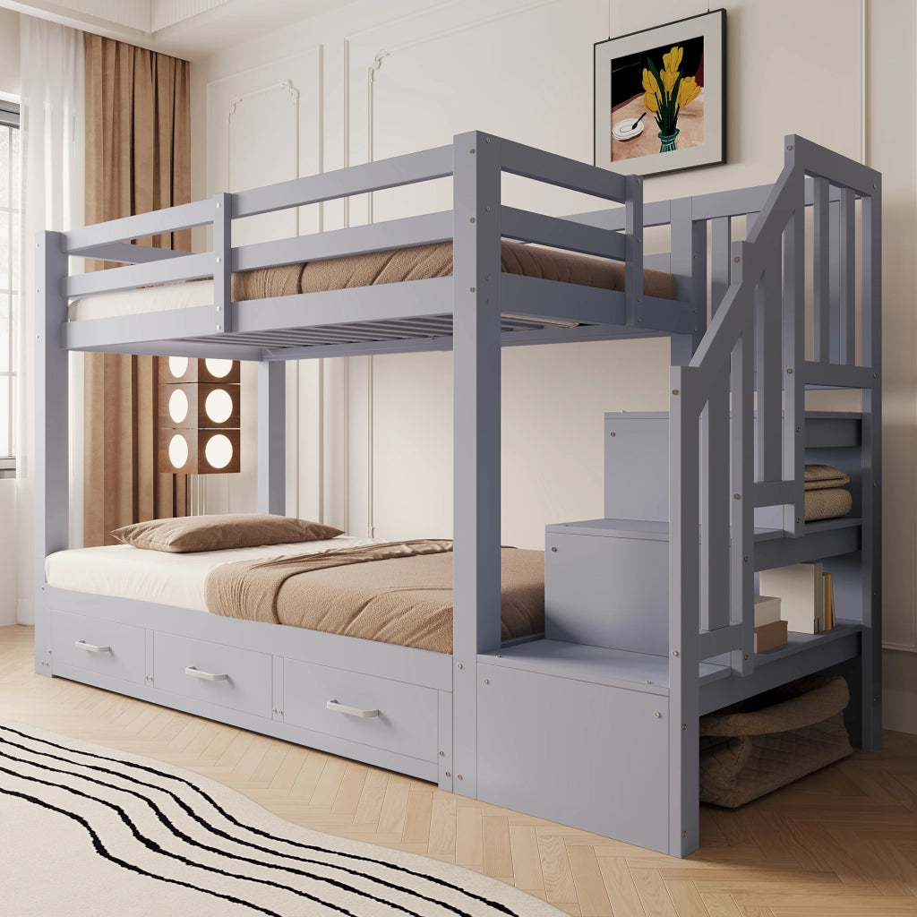 Letto a castello con funzione estraibile legno grigio 90x200 cm