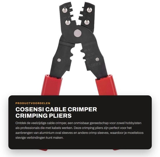 Crimpatore cavi a forma di T - Peso leggero - Maniglia ergonomico - Costruito in acciaio di alta qualità - Adatto per diversi tipi di cavi - Forza di crimpaggio 22 mm² - Lunghezza totale 189 mm - Crimpatore a forma di T