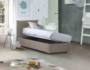 Letto singolo Alisech, Letto contenitore con rivestimento in tessuto, Made in Italy, Apertura laterale, adatto per materasso cm 80x190, Tortora