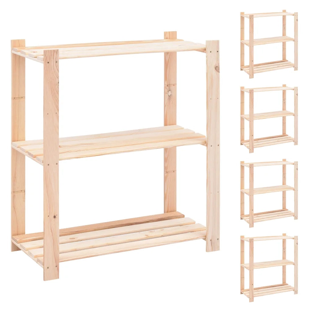 Scaffali a 3 Livelli 5 pz 80x38x90 cm in Massello Pino 150 kg cod mxl 46132