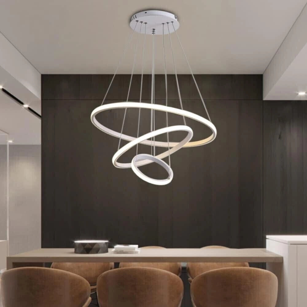 Trade Shop - Lampadario Sospeso Led 72w 3 Cerchi Pendente Rotondo Anelli Bianco Luce 4000k 50255 -