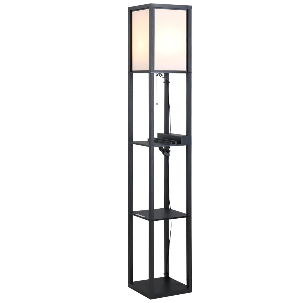 Lampada da Terra con Ripiani ¨C Zephmum ¨C 26x26x160 cm Nero e Bianco