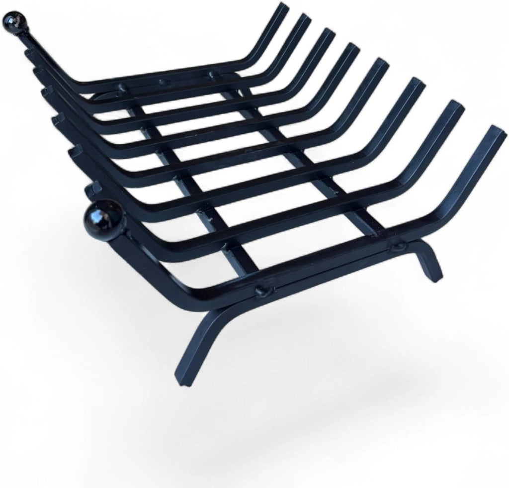 Brucialegna per Camino in Ferro, Porta legna Nero, Struttura 40x35x16 cm, Sezione 12 mm, con Sfere Verniciate, Made in Italy