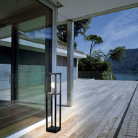 Piantana Esterno Contemporaneo Cascinetta Alluminio Nero Vetro Bianco 1 Luce E27