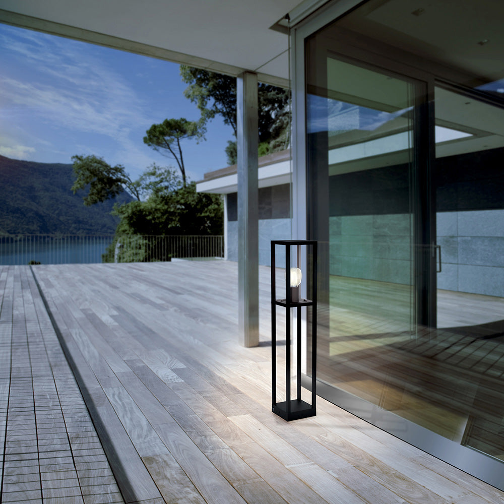 Piantana Esterno Contemporaneo Cascinetta Alluminio Nero Vetro Bianco 1 Luce E27