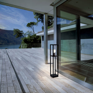 Piantana Esterno Contemporaneo Cascinetta Alluminio Nero Vetro Bianco 1 Luce E27