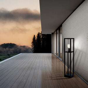 Piantana Esterno Contemporaneo Cascinetta Alluminio Nero Vetro Bianco 1 Luce E27