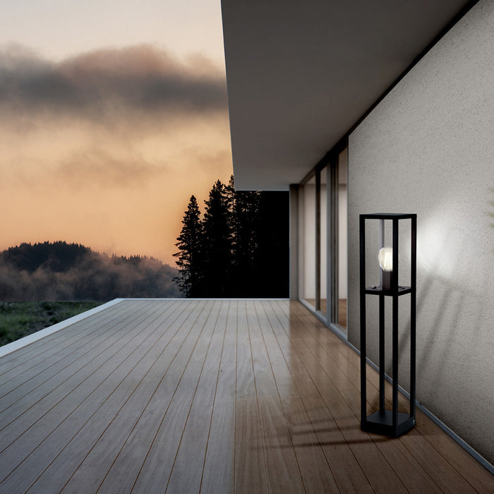 Piantana Esterno Contemporaneo Cascinetta Alluminio Nero Vetro Bianco 1 Luce E27