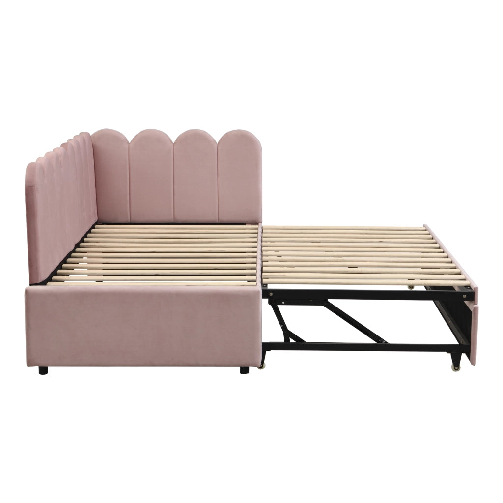DESMIU Divano letto 90 × 200 cm 2 posti con letto estraibile, senza materasso, in velluto, rosa