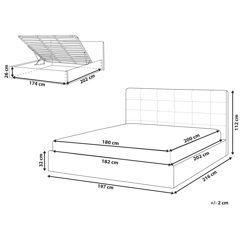 Letto matrimoniale con contenitore portaoggetti e testiera imbottita 180x200 cm in tessuto di poliestere stile moderno