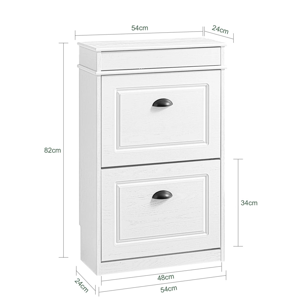 SoBuy FSR78-WG Scarpiera Salvaspazio Slim Mobiletto da Ingresso con 2 Ante a Ribalta Armadio Portascarpe Scarpiera Moderna per Ingresso, Corridoio o Camera 54x24x82cm Effetto Legno Invecchiato Bianco