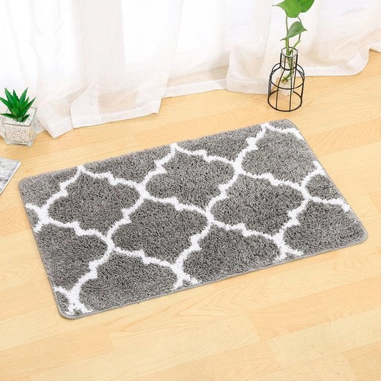 Pavimento antiscivolo, tappeto da bagno morbido con microfibra assorbente, disegno marocchino, lavabile in lavatrice - 40 x 60 cm, grigio