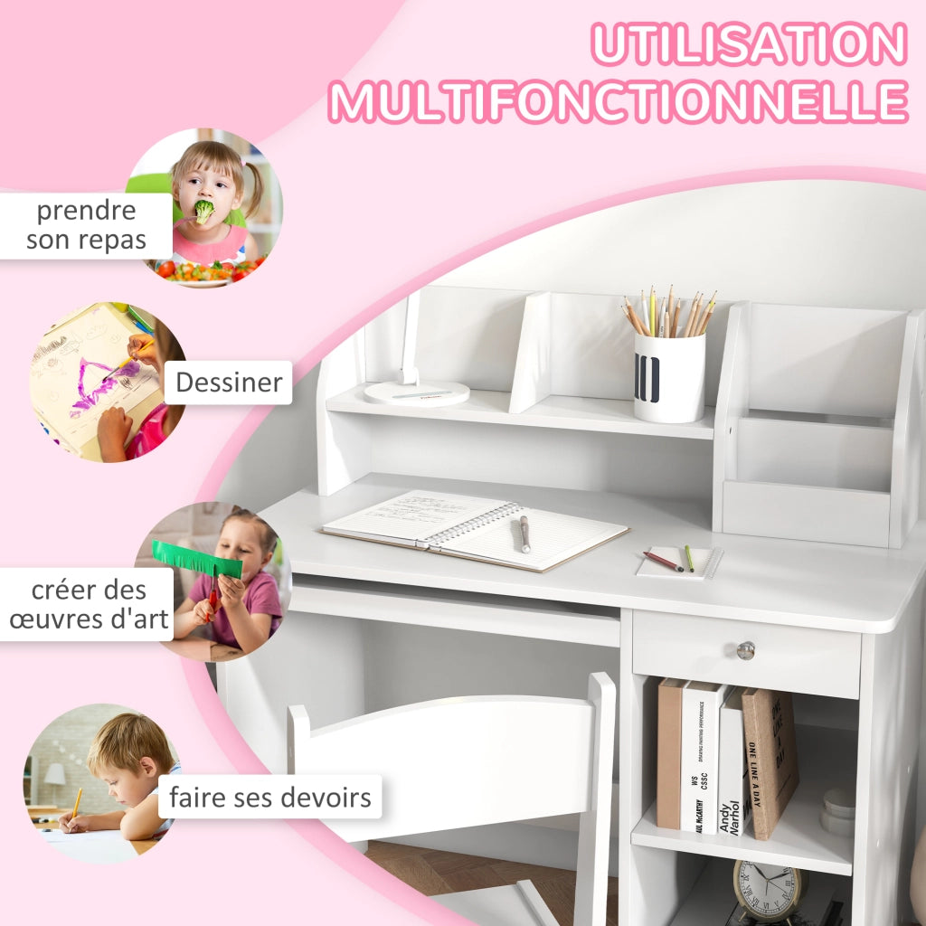 Scrivania per bambini con sedia ergonomica ¨C zephmum ¨C bianco 90x45x90 cm