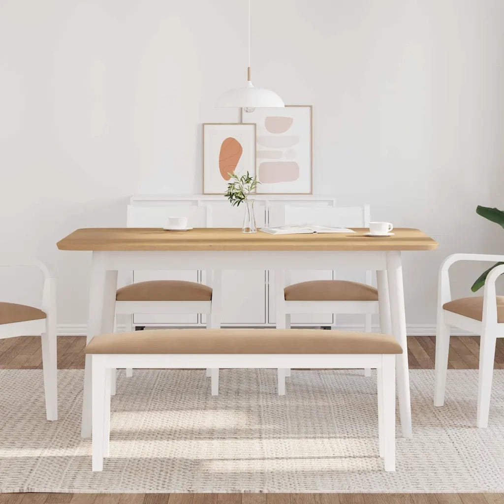 Panca-Sgabello 110 cm Bianco in Legno Massello di Hevea 635315
